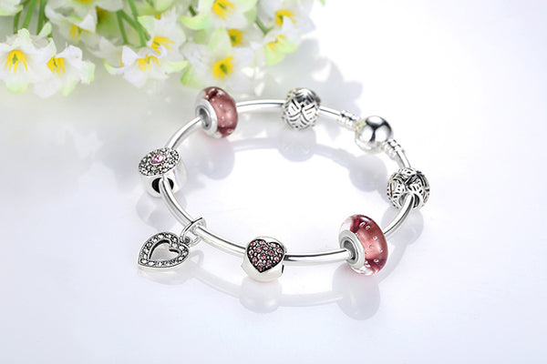 Lovely Pink Silver Charm Bracelet