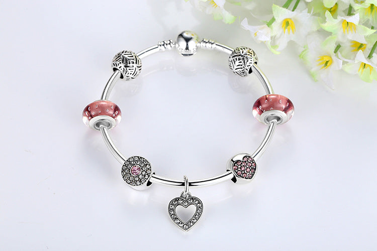 Lovely Pink Silver Charm Bracelet