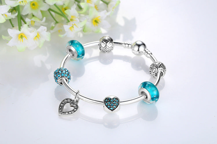 Ocean Heart Silver Charm Bracelet