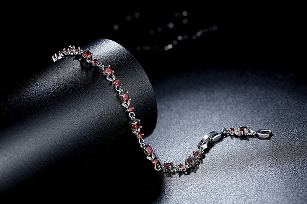 Elegant Red Cubic Zirconia Link Bracelet