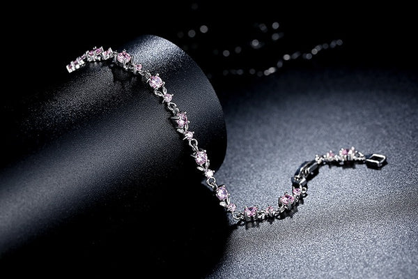 Elegant Pink Cubic Zirconia Link Bracelet