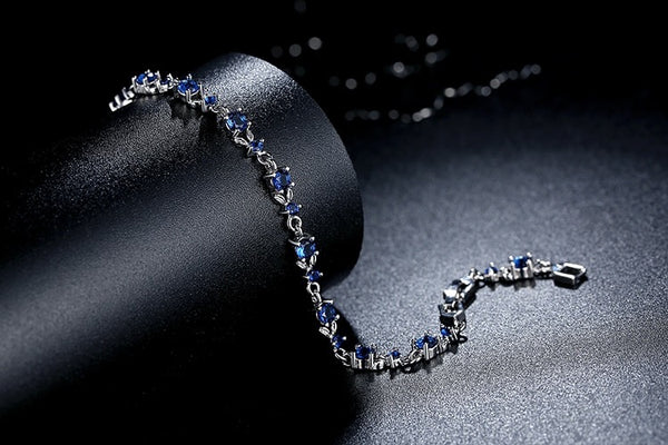 Elegant Blue Cubic Zirconia Link Bracelet