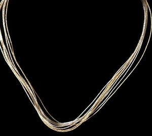 Japanese Homemade Gold/Silver 10 Strands Silk Cord w/ Sterling Silver Clasp