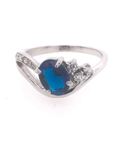 Simple Oval Shape Blue Ring