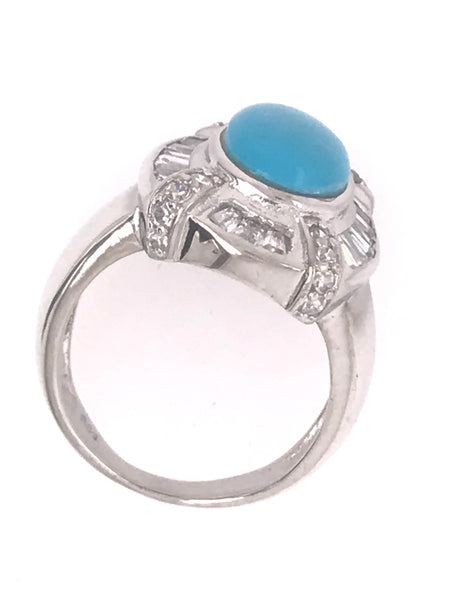 Beautiful Cabochon Synthetic Turquoise Baguette Ring