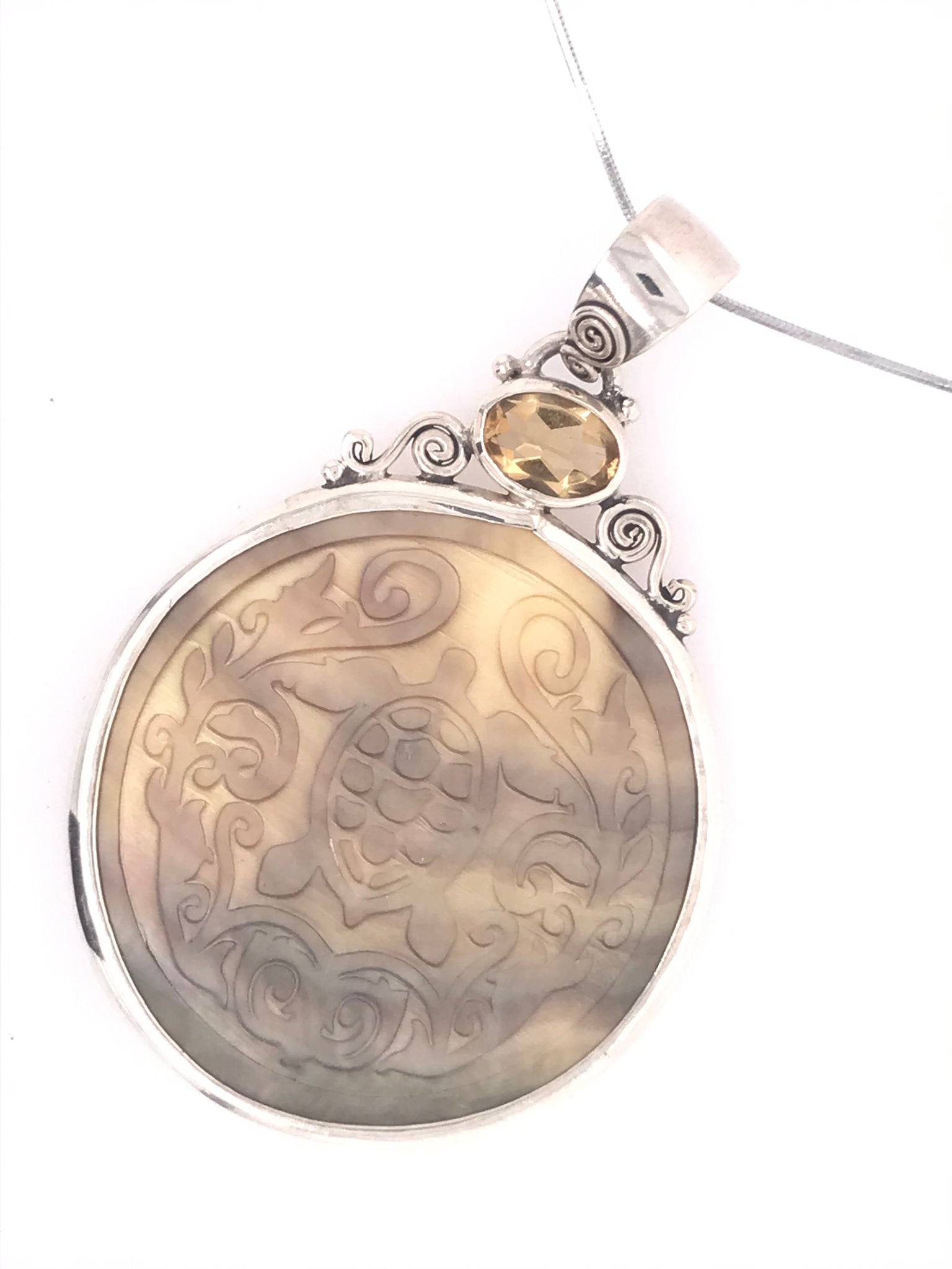 Mother of Pearl Turtle and Citrine Pendant